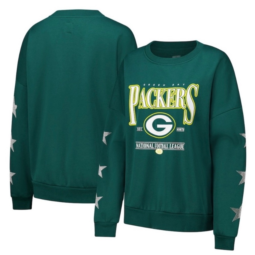 Green Bay Packers Embellished Sleeve Crewneck NWT 🌴
